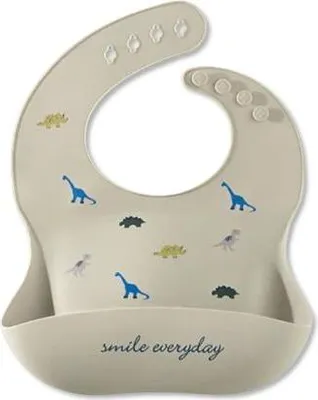 Immagine prodotto di Bavaglino flessibile in silicone con coppa, bavaglino con tasca, morbido, impermeabile, lavabile, dinosauro