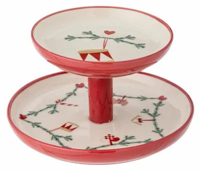 Etagère mit Weihnachtsmotiven, Steingut, 13x22 cm