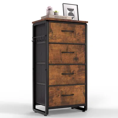 Produktbild von HOKEEPER Kommode, Schrank mit 4 Stoffschubladen,Sideboard, Chest of Drawers für Schränke, Komodenschrank mit Holzplatte und Metallrahmen