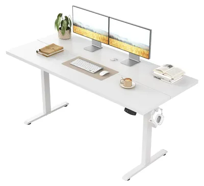 Imagen del producto de Escritorio eléctrico con ajuste de altura - Blanco - 100x60 cm - Diseño para trabajar de pie o sentado - Estructura de madera