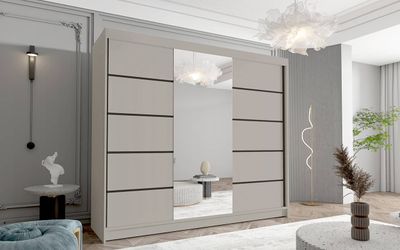 Schwebetürenschrank 3-türig Schrank 250 cm mit Regalen Moderne Kleiderschrank  Garderobe für Kleidung  Modell DASTO VI KASCHMIR