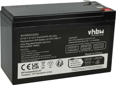 Produktbild von vhbw Akku kompatibel mit APC DL725VT USV (7,2 Ah, 12 V, AGM)