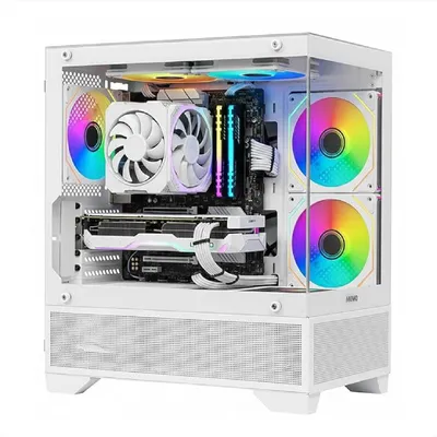 Productafbeelding van Nuwo Flow FH100 behuizing voor gaming PC, Micro-ATX mini-tower | 3 ARGB 120mm ventilatoren | Gehard glazen voor- en zijpaneel | Wit