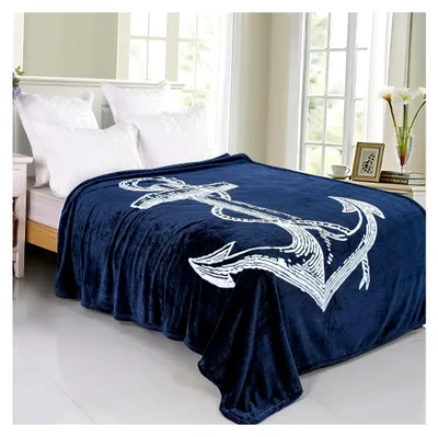 Produktbild von Wolldecke ohne Sherpa 150x200cm Ankermotiv Maritim Schlafdecke