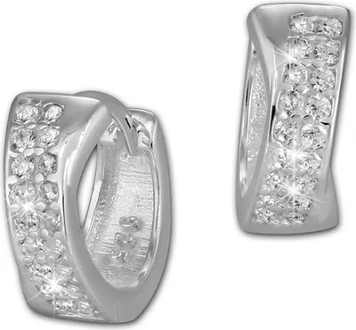 Produktbild von SilberDream Creolen Damen Silber weiß 2-Reihig Zirkonia Ohrringe 13mm SDO394W
