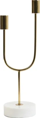 Produktbild von Kerzenständer - Goldgelb - Weiß - Metall - Marmorfuß - H 35 cm - für 2 Stabkerzen