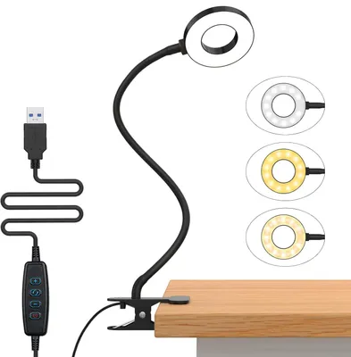 Produktbild von Leselampe, Klemme Lampe, Klemmleuchte, Buchlampe, Schreibtischlampe, 48 LED Augenschutz Leselicht, 3 Farbtemperatur, 360° Flexibel USB Lampe