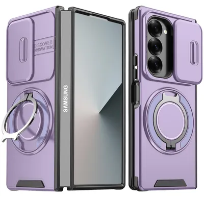 Produktbild von Handyhülle für Samsung Galaxy Z Fold6 Dual-Layer Stoßfest Militär Hülle mit Dia Kameraschutz, Magnetisch Ring Ständer Lila