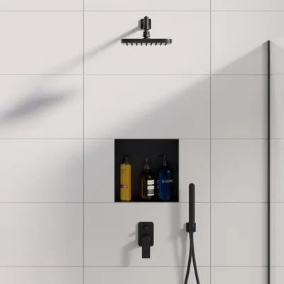 Produktbild von DIY Duschnische 30x30cm Edelstahl Schwarz rahmenlos Unterputz Montage Duschregal Wand Ablage