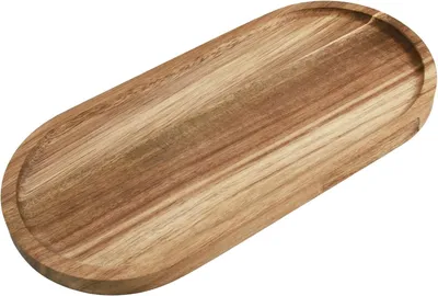 Image de Plateau ovale en bois d'acacia, dimensions 30x14x1,5 cm, idéal pour la décoration et le service dans le salon
