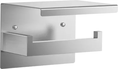 Produktbild von Toilettenpapierhalter ohne Bohren, Selbstklebend Klopapierhalter mit 2 Montagemethoden, Edelstahl Klorollenhalter mit Ablage, WC Papier Halterung Wandmontage für Küche Badzimmer, Silber