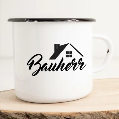 Produktbild von Huuraa Emaille Tasse Bauherr Geschenk Kaffeebecher Vintage 300ml Bauherr Präsent