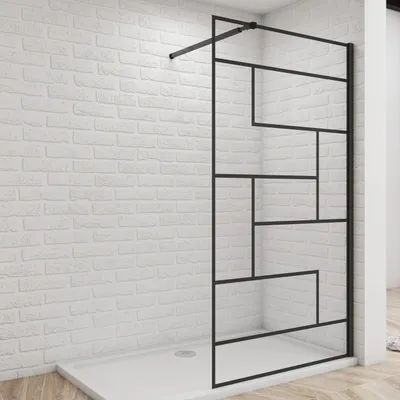 Produktbild von 8mm Schwarz unregelmäßige Form Duschwand für Begehbare Dusche Hartglas 90×200 cm + 73-120cm flexiblen Stange Schwarz