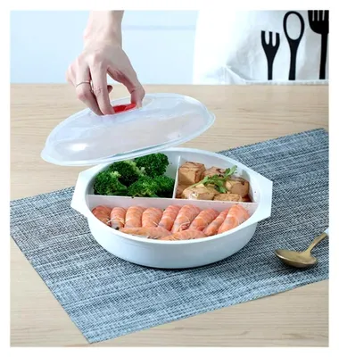 Produktbild von Mikrowellengeschirr mit Deckel, BPA-frei, spülmaschinenfest, gefrierschrankgeeignet, 1L, Weiß/Klar
