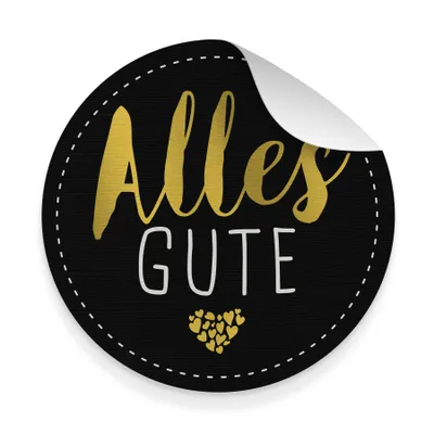 Produktbild von itenga 10x Aufkleber Sticker ALLES GUTE Schwarz Goldfolie 9,5 cm Durchmesser