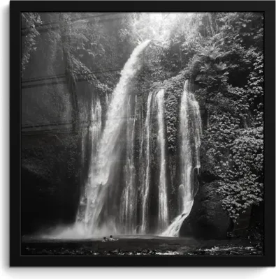 Produktbild von MuchoWow® MuchoWow® Gerahmtes Poster Indonesien - Wasserfall - Schwarz - Weiß 40x40 cm - Poster mit zchwarzem Bilderrahmen - Mit Rahmen - Wanddekoration Schlafzimmer