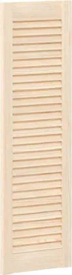 A close-up of a louvered wooden door panel.