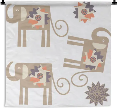 Produktbild von MuchoWow® Wandteppich Wandbehang Blumen - Elefant - Muster 60x60 cm Tapisserie Dekoration Wandtuch - Dekorationen - Wand Decke