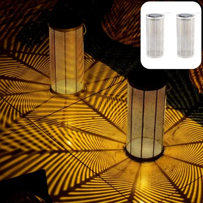 Produktbild von Marrakesch 2er Set Solarlaterne für außen mit Henkel aus Metall 30cm Groß | Skandinavische Outdoor Solar LED Laterne Bamba Weiss IP65 Wasserdicht als Gartendeko Deko