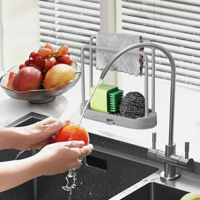 Produktbild von Geschirrtuchhalter - Küchenspüle Caddy | Schwammhalter für Küchenspüle mit Ablaufwanne | Platzsparender Lappen | Multifunktionaler Organizer für Schwamm, Tuch