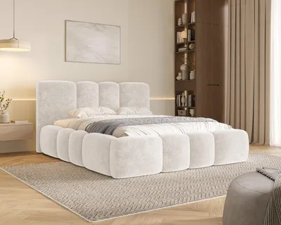 Produktbild von MOEBLO Polsterbett Wolke 26 mit Stauraum und Lattenrost – Wolkenbett aus Chenille-Strukturstoff - 180x200 cm - Hellbeige (Amari 951)