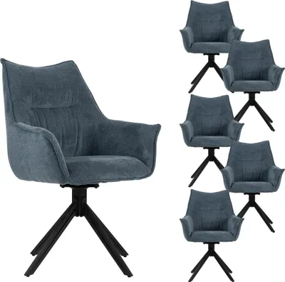 Produktbild von Esszimmerstuhl 6er Set Ginosa blau mit Armlehnen & drehbarem Sitz – gepolstert