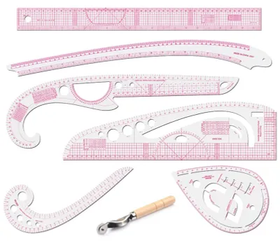 Produktbild von 7-teiliges Set aus Schnittmustern und Linealen für Modedesigner