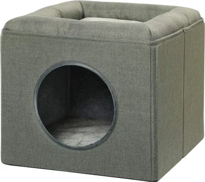 Productafbeelding van Kattenhol 36,5 x 36,5 x 33 cm, kattenhuis met twee verdiepingen en kussen, geschikt voor katten tot 5 kg, in de kleur groen