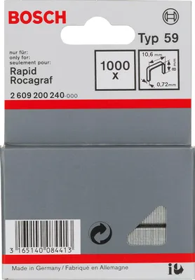 Zdjęcie produktu dla Bosch 2 609 200 240, Zszywki paczka, 8 mm, Naprawa, 1,06 cm, 1000 zszywek, Stal nierdzewna