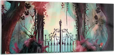 Produktbild von Bilder auf glas - Einteilig - Fantasie Tor Garten - 100x40cm - Glasbilder - Wandbilder - Bilder - zum Aufhängen bereit - Wanddekoration aus Glas - Glas Bilder - Wandbild auf Glas - GAB100x40-4517