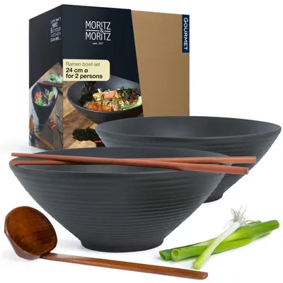 Ramen-Schalen Set 2er, Keramik, 800-1300 ml, Ø 24 cm, schwarz