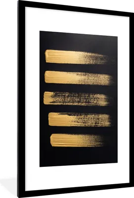 Produktbild von MuchoWow® MuchoWow® Gerahmtes Poster Muster aus goldener Farbe auf schwarzem Hintergrund 60x90 cm - Poster mit zchwarzem Bilderrahmen - Dekoration - Wandposter Wohnzimmer - Hochwertig