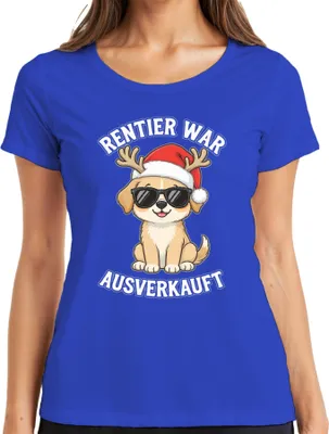 Produktbild von Rentier war t Hund Sonnenbrille Weihnachten Lustig Damen T-Shirt, Blau, 3XL