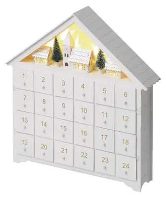 Obrázok produktu pre LED adventný kalendár drevený, 35x33 cm, 2x AA, vnútorný, teplá biela, časovač