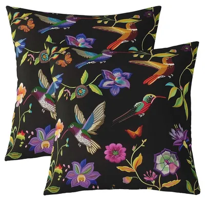 Kissenbezüge 40x40 cm, 2 Stück, Blumenmuster, schwarz, Polyester