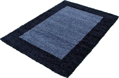 Produktbild von Teppich Wohnzimmer Hochflor Marineblau 240x340 Rechteck Bordüre Design aus Polypropylen