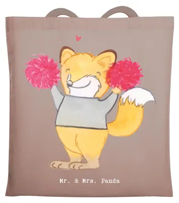 Produktbild von Mr. & Mrs. Panda Shopping Tasche Fuchs Cheerleader - Braun Pastell - Geschenk, Jutebeutel, Beutel, Turnen, Turn Club, Tote Bag, Cheerleading, Einkaufstasche, Laptoptasche