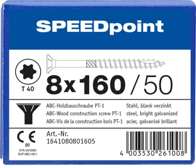 Produktbild von ABC SPEEDpoint Holzbauschraube Senkkopf T40 Teilgewinde Schabenut A2J 8x160mm (50)