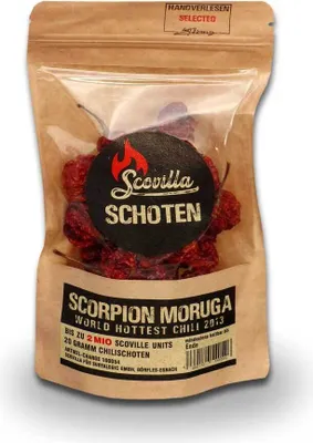 Produktbild von Scovillas Scorpion Moruga Schoten, getrocknet, 20g