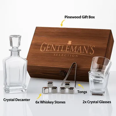 Produktbild von Gentleman’s Selection Whisky-Dekanter Set – 680 ml Karaffe mit 2 Gläsern & gravierter Holzbox, edles Geschenk für Männer