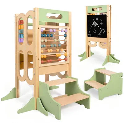 Klappbarer Kleinkind-Tritt 6-in-1, 2 Stufen, 3 Höhen, Kreidetafel