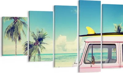 Produktbild von Bild auf Leinwand - Leinwandbild - Auto Surfbrett Strand Ozean - 100x60cm - Wand Bild - Wanddeko - Leinwanddruck - Bilder - Kunstdruck - Wanddekoration - Leinwand bilder - Wandkunst - EG100x60-2835