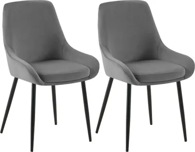 Immagine prodotto di Set di 2 sedie da pranzo - sedie in velluto - comode e robuste - grigio scuro, metallo nero opaco