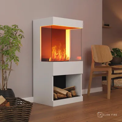 Produktbild von GLOW FIRE Elektrokamin 'OGF 2'| Wasserdampf Kamin mit OMC 400 ohne Holzdeko in weiß als Raumteiler | HxBxT: 55x110x40 cm