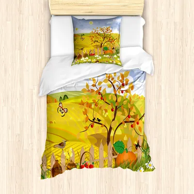 Produktbild von ABAKUHAUS Fallen Mantele, Herbst-Garten-Gänseblümchen, Milbensicher Allergiker geeignet mit Kissenbezügen, 135 cm x 200 cm - 80 x 80 cm, Mehrfarbig
