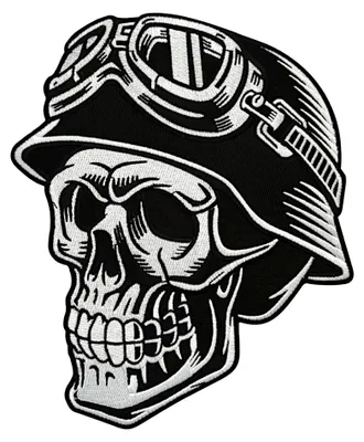 Produktbild von Gestickter Bügelpatch von Biker Skull mit Helm und Motorrad