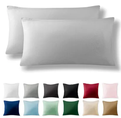 Produktbild von Set mit 2 Perkal-Kissenbezügen, 40 x 80 cm – 100 % Baumwolle mit Reißverschluss, superweicher Kissenbezug, grau, nur Kissenbezug