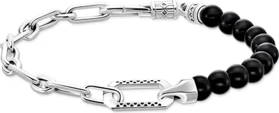Image de Bracelet avec perles en onyx noir et maillons en argent