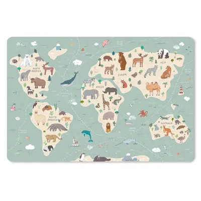 Obrázek produktu pro Podložka pod myš - Země - Mapa světa děti - Zvířata - Chlapci - Dívky - Modrá - 60x40cm - Podložka pod myš