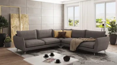 Produktbild von S-STYLE MÖBEL - Modernes Ecksofa Frema mit Silber Metall Füßen aus Braun - Khaki Luxusmicrofaser, B/T/H: 276 cm/ 276 cm/ 87 cm